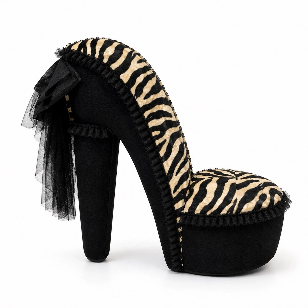 High Heel Shoe Chair Y2K Gold Zebra Print Accent Chair Glam Bedroom Furniture