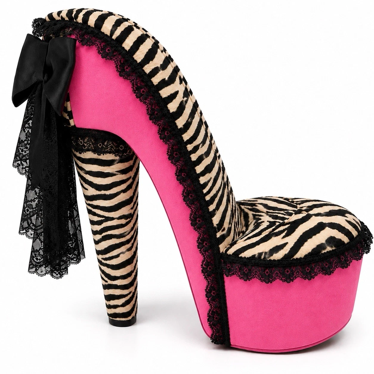 High Heel Shoe Chair Y2K Gold Zebra Print Accent Chair Glam Bedroom Furniture, view 5