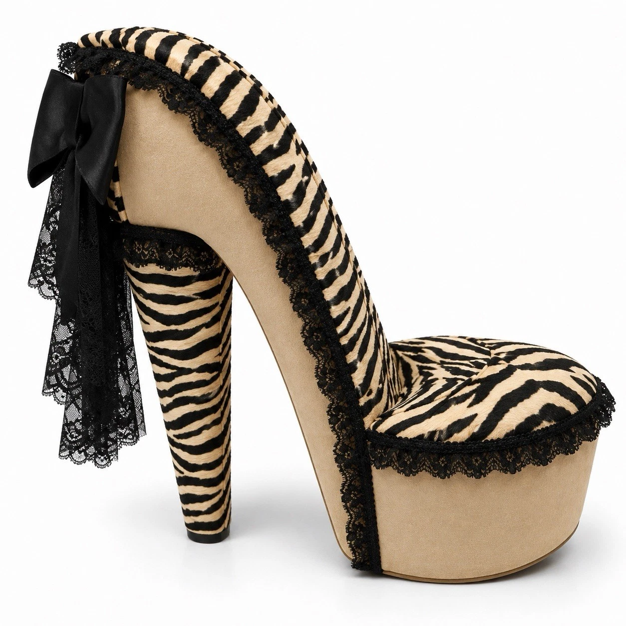 High Heel Shoe Chair Y2K Gold Zebra Print Accent Chair Glam Bedroom Furniture, view 7