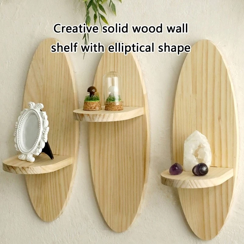 Stylish Oval Wall Mounted Wooden Shelf for Books and Plant Display Storage Rack