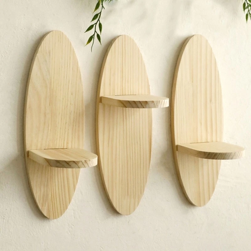 Stylish Oval Wall Mounted Wooden Shelf for Books and Plant Display Storage Rack, view 6