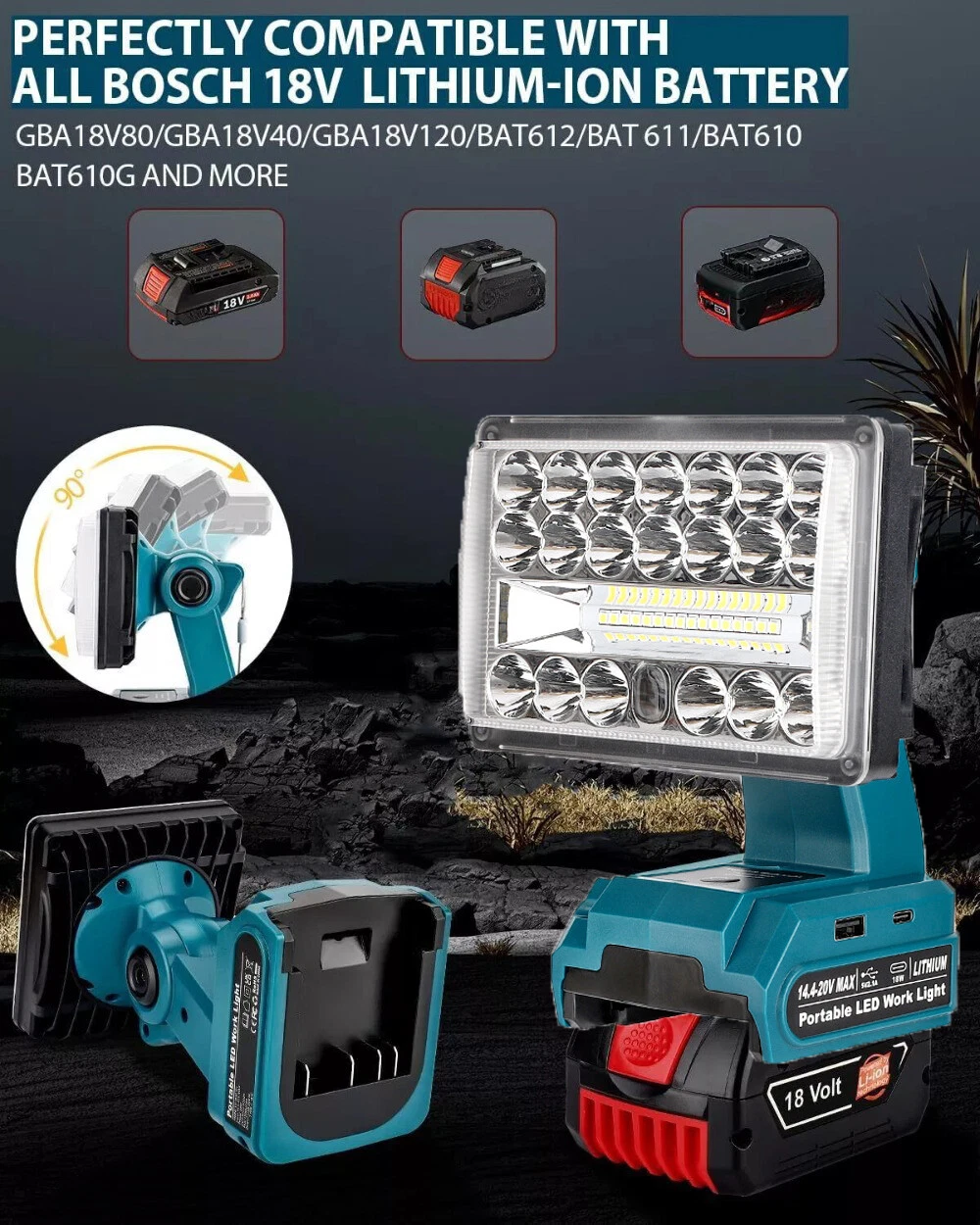 2000LM Cordless LED Work Light Flashlights Spotlight for Dewalt 20v Battery, view 17