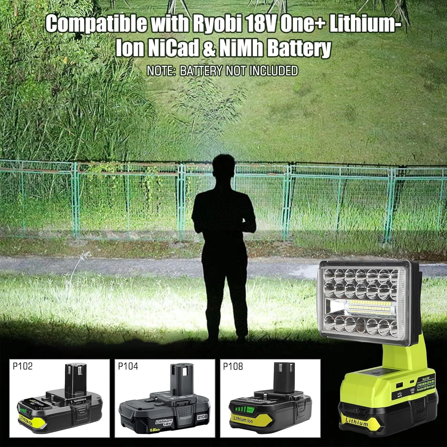 2000LM Cordless LED Work Light Flashlights Spotlight for Dewalt 20v Battery, view 27
