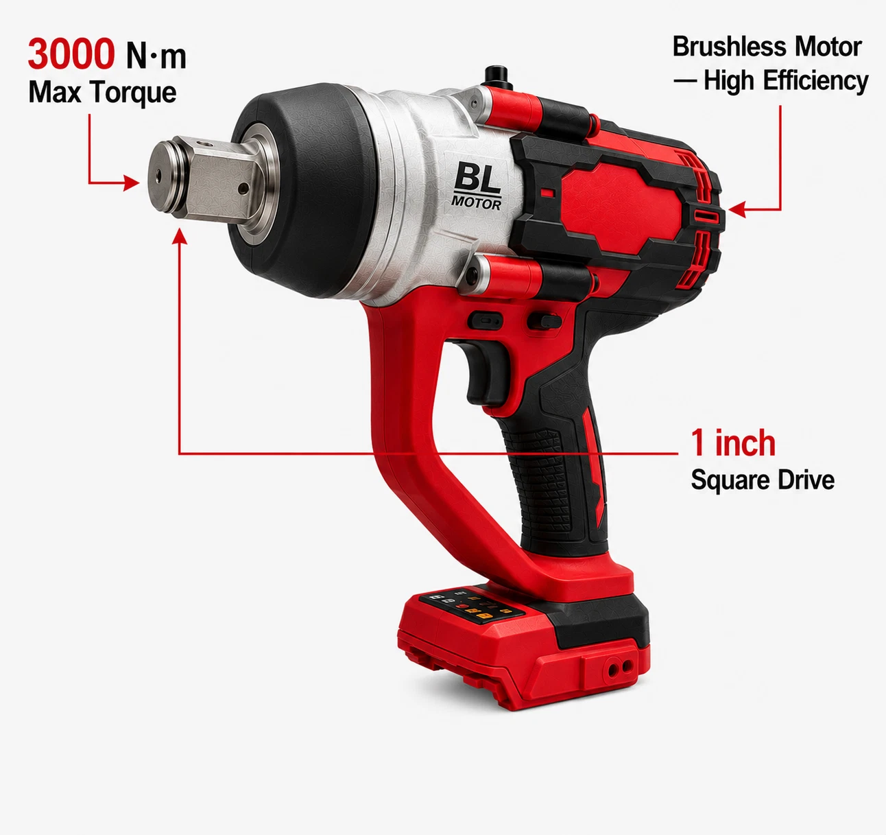 3000Nm (2213 ft-lbs) Brushless Cordless 1" Impact Wrench Tool Heavy Duty Tool, view 15