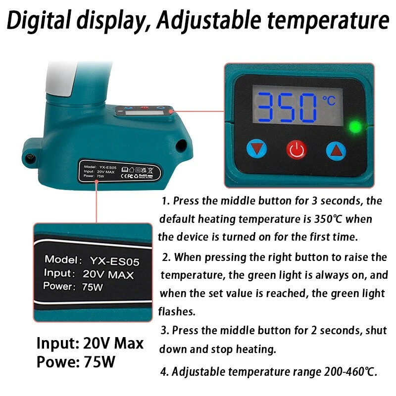 Soldering Iron Gun Welding Tool Digital Display for Milwaukee 18V Li-ion Battery, view 2