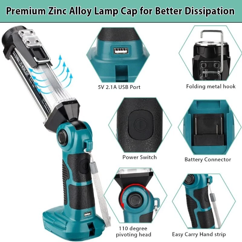 2000LM Flashlight LED Work Light For Makita For Dewalt For Ryobi 18V Battery, view 3