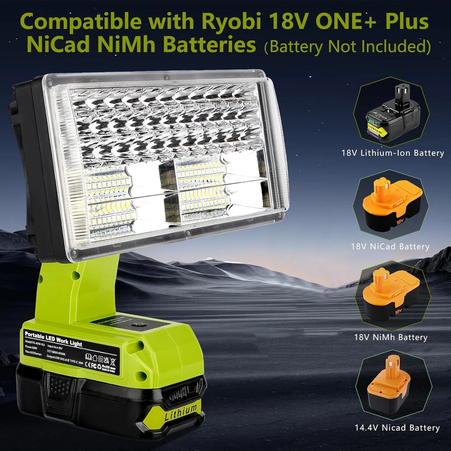 4200LM Cordless LED Work Light Flashlights Floodlight for Dewalt 18v 20V Battery, view 27