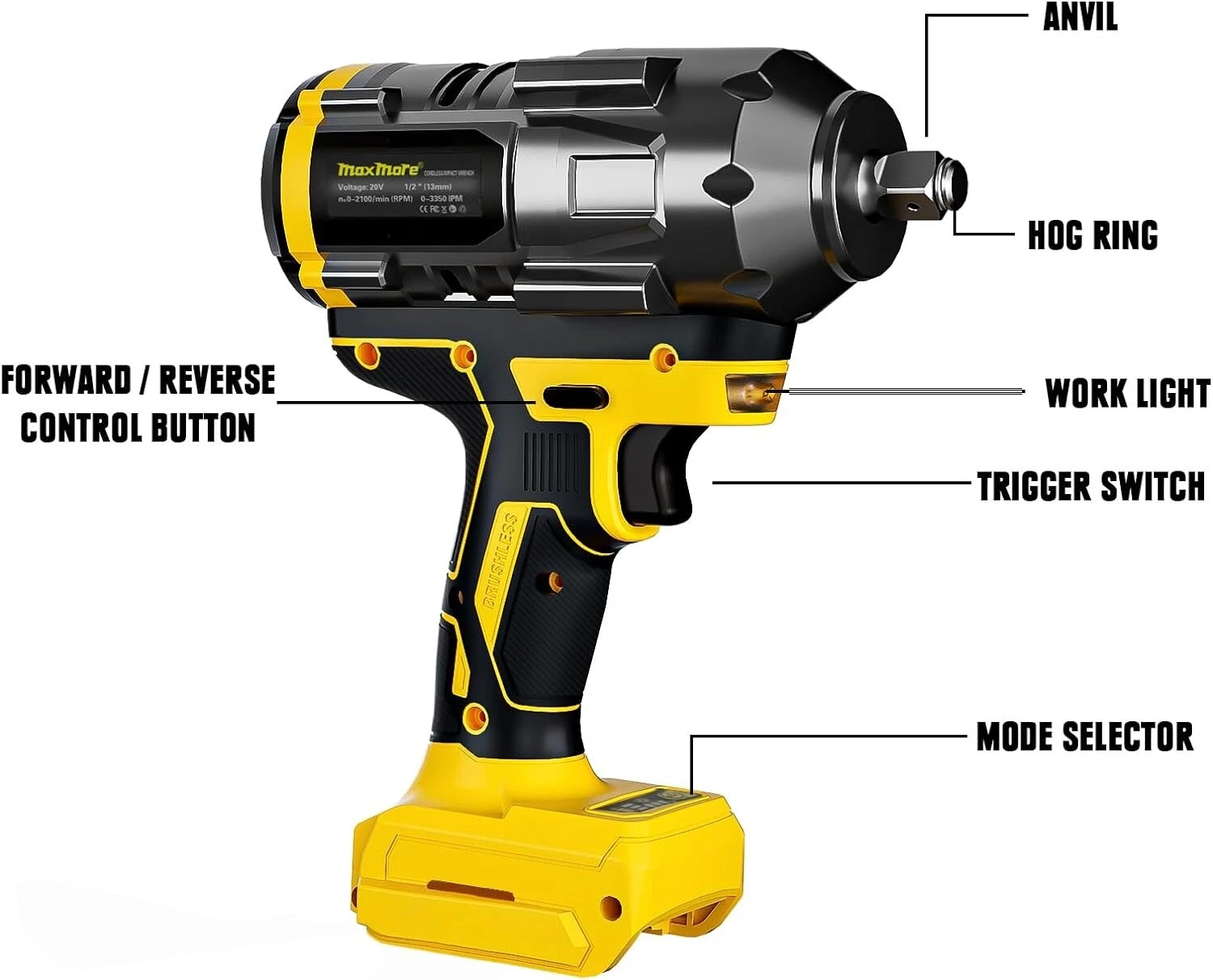 MaxMore Cordless Impact Wrench Compatible with Milwaukee 18V Battery Max 627F..., view 7