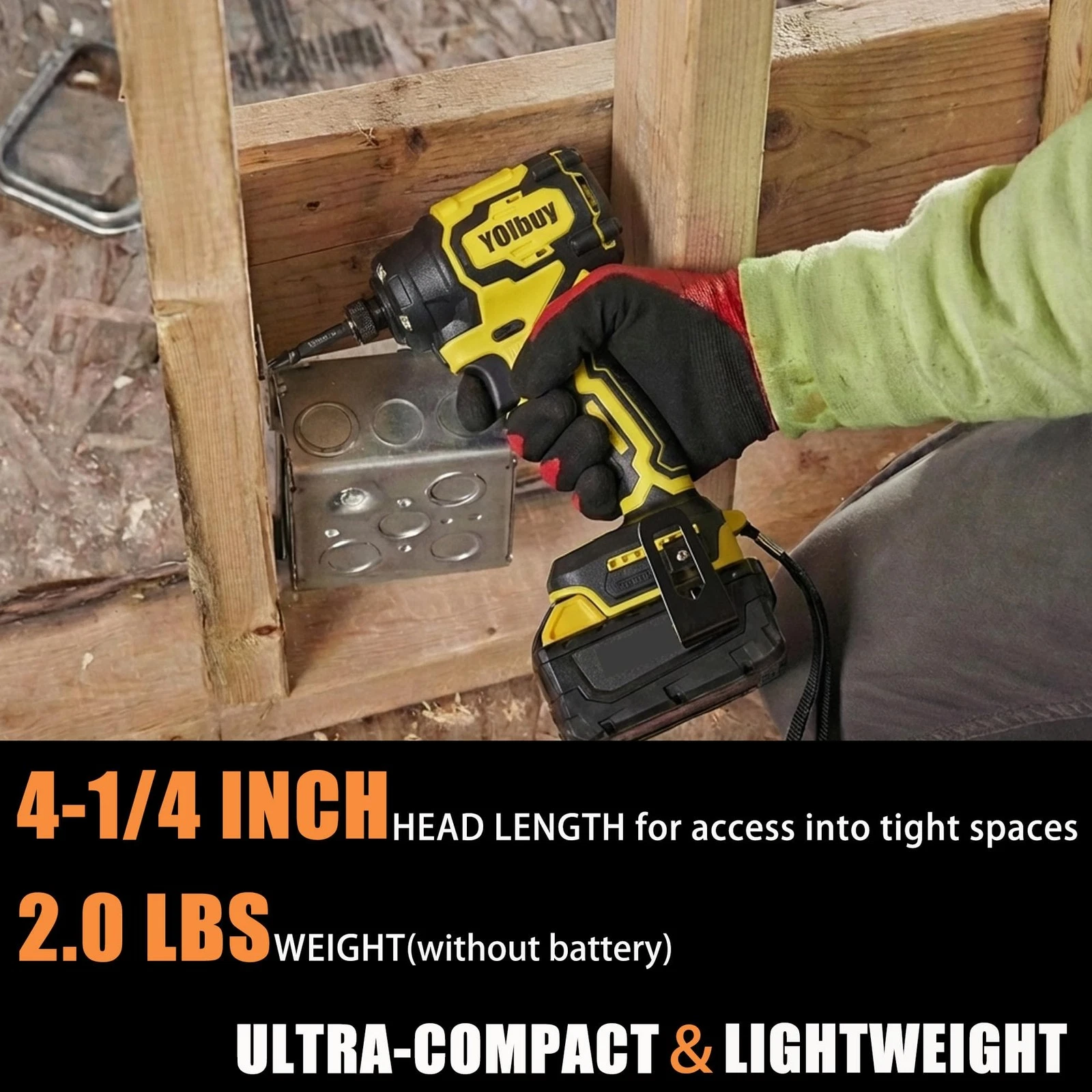 YOIbuy Cordless Impact Driver 1/4 inch, Compact Design, Head length Only 4-1/..., view 3