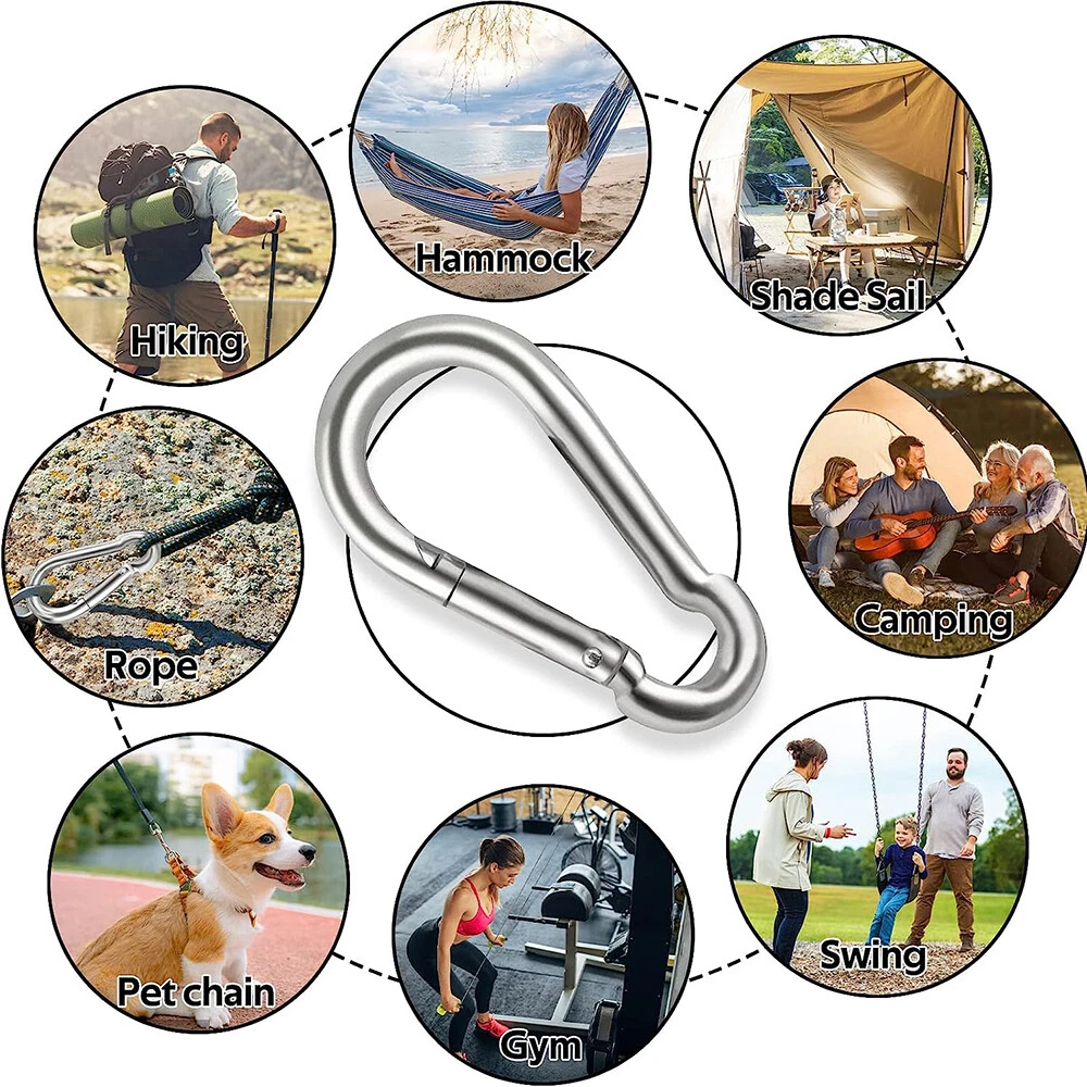 Small & Large CARABINER CLIP - HARDWARE Stainless Steel - WILL NOT RUST OUTDOORS, view 4