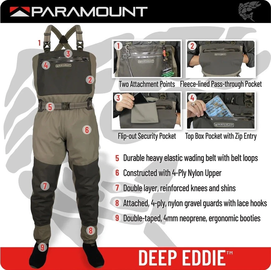 PARAMOUNT OUTDOORS MEN'S DEEP EDDY STOCKINGFOOT CHEST FISHING WADERS SIZE XL, view 3