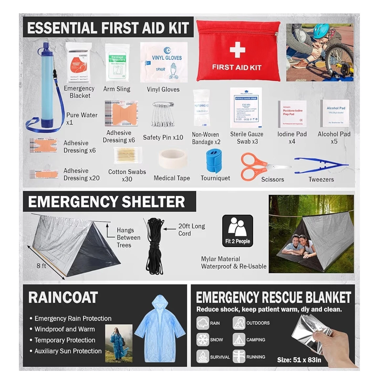 Hunting Hiking Camping Fishing Backpack Equipment Supplies Outdoors Survival Kit, view 10