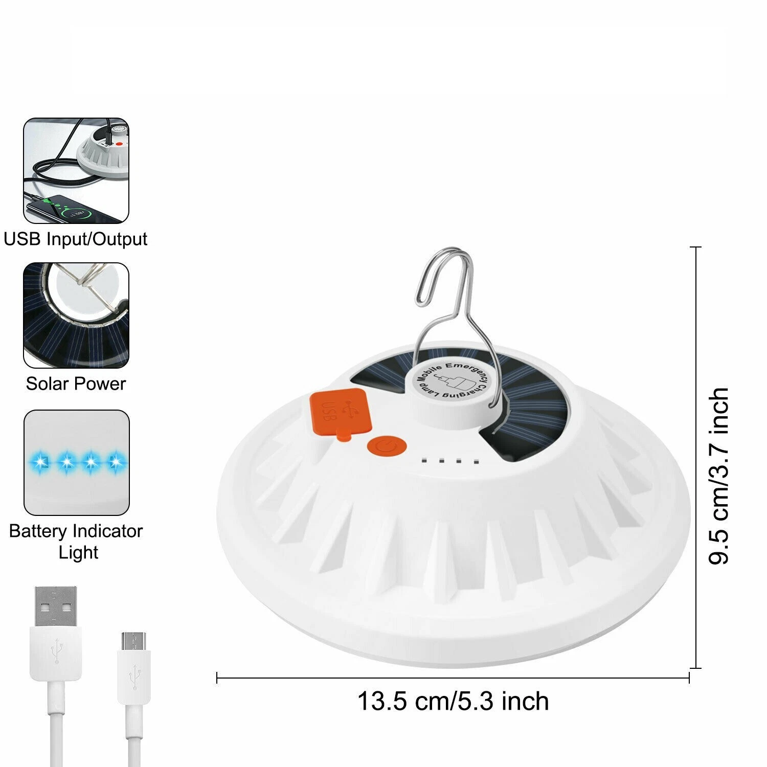 Rechargeable 60 LED Outdoor Camping Tent Light USB & Solar Lantern Hiking Lamp, view 3