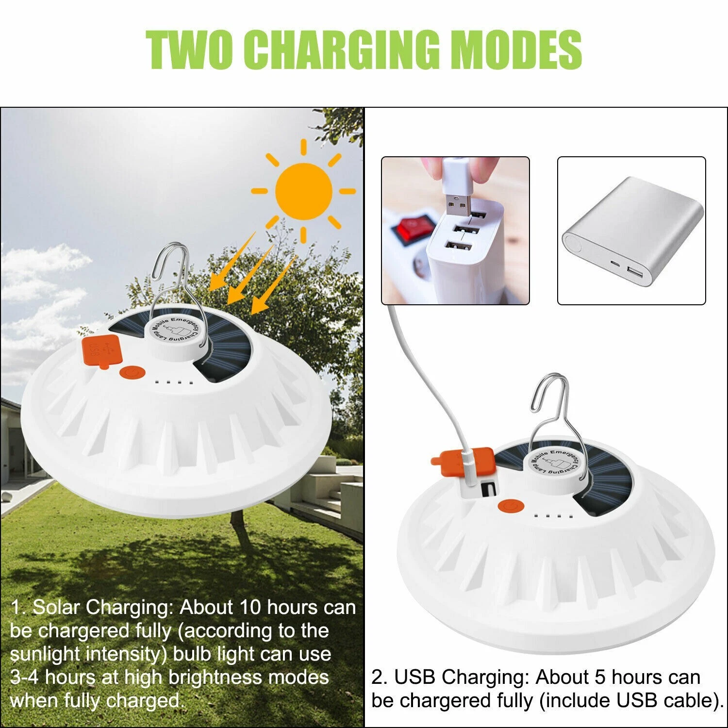 Rechargeable 60 LED Outdoor Camping Tent Light USB & Solar Lantern Hiking Lamp, view 9